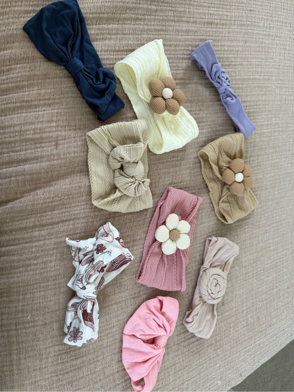 Kids Floral and Solid Knit Headband Set - Pink, Cream, Beige, Navy, Lavender